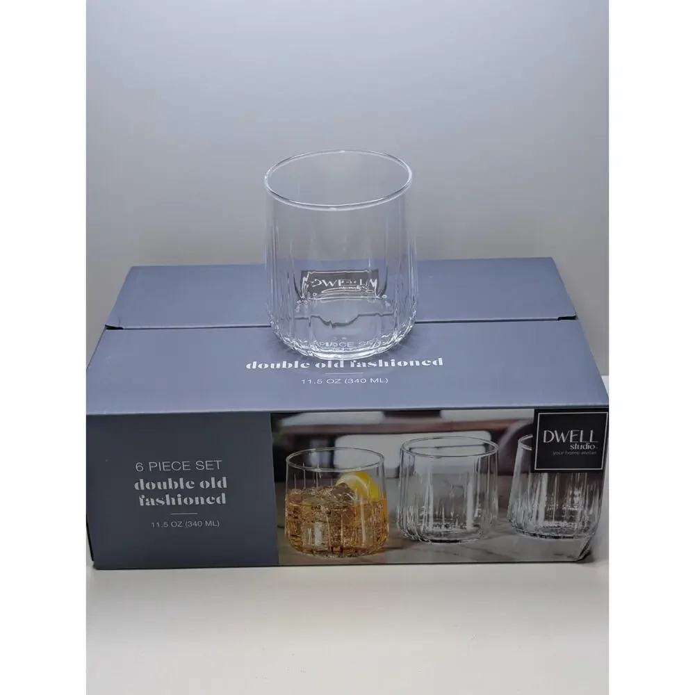 Dwell Studio 6 Pc Ribbed Double Old Fashioned Glass Set 12.85 Oz NIB